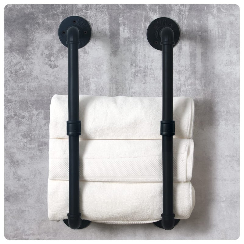 HouseAid Industrial Pipe Towel Rack, Farmhouse Bathroom Towel Storage Holder, Vintage Style Towel Organization, Wall Mounted, Matte Black - Image 3
