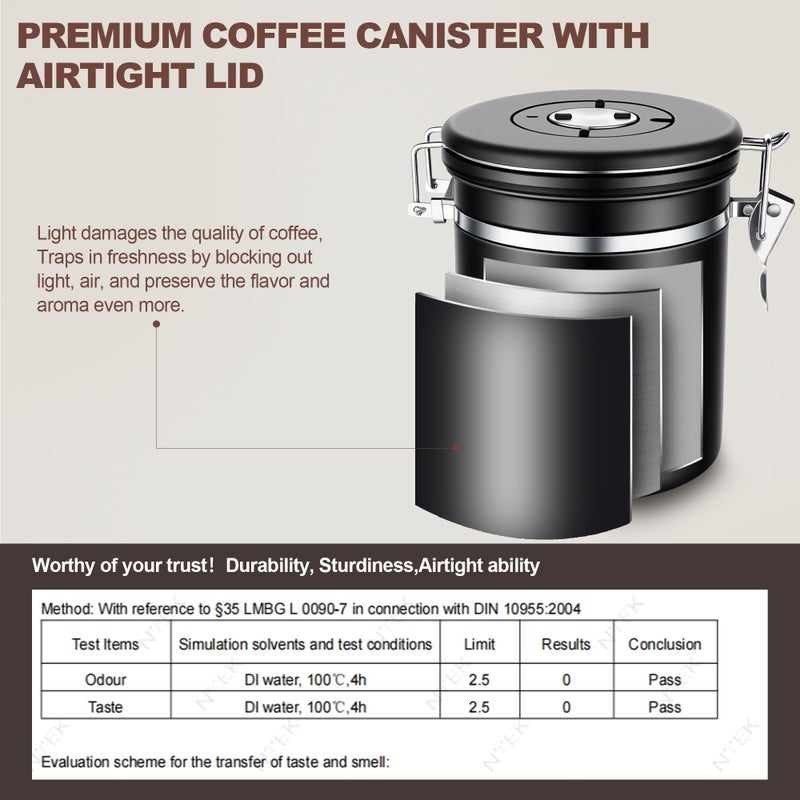 ShanSon Coffee Canister Airtight Coffee Container Stainless Steel Coffee Bean Storage Container with Scoop Coffee Canister for Beans Grounds Sugar Flour Tea Cereal,22OZ, Black - Image 4
