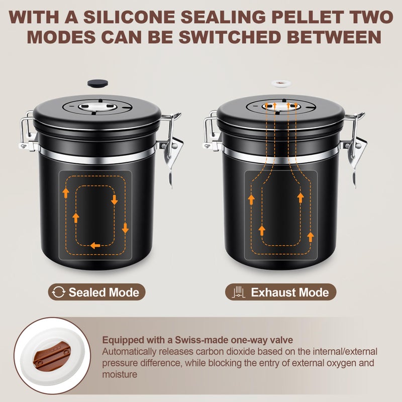 ShanSon Coffee Canister Airtight Coffee Container Stainless Steel Coffee Bean Storage Container with Scoop Coffee Canister for Beans Grounds Sugar Flour Tea Cereal,22OZ, Black - Image 2