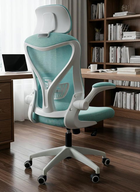 DROGO premium Ergonomic Office Chair for Work from Home, High Back Computer Chair with Mesh, Flip-up Armrest, Recline, Adjustable Seat & Lumbar Support Mesh Chair for Office