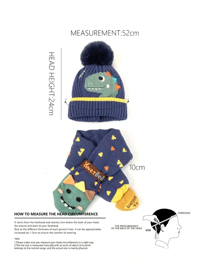 ليتل سربرايز بوكس Navy Blue Dino Kids Winter Cap & Neck Muffler Set