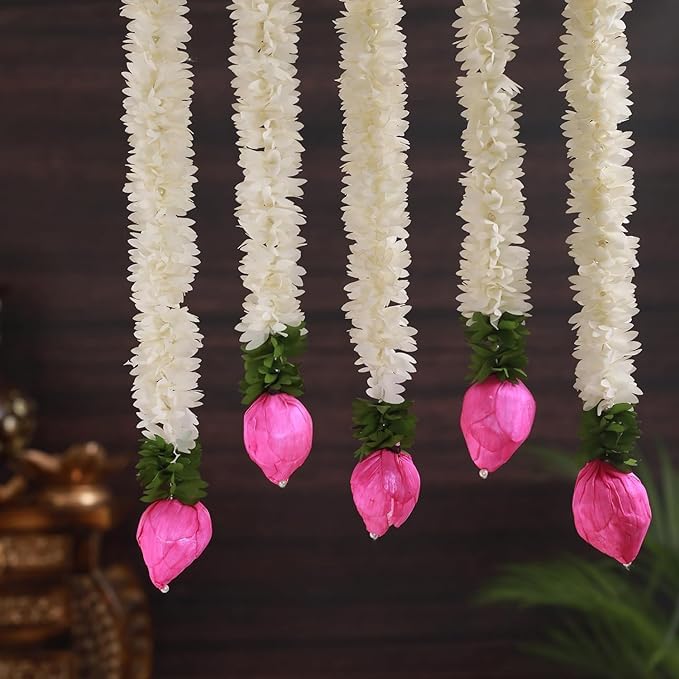 Generic Vibha Lotus Hangings for Decoration Home Decor Wall Door Mandir Pooja Room Office Birthday Wedding Stage Backdrop Decorative Items 373 cm Each Artificial Mogra Flowers Garlands 10  - Image 2