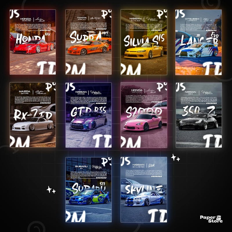 Thepaper9store Cardstock Pack of 10 - JDM Car Posters | Premium 300 GSM | A4 Size (8.4x12 Inch) Wall Décor for Bedroom, Living Room, Office | Perfect for Car Lovers | Vibrant Aesthetic - Image 2
