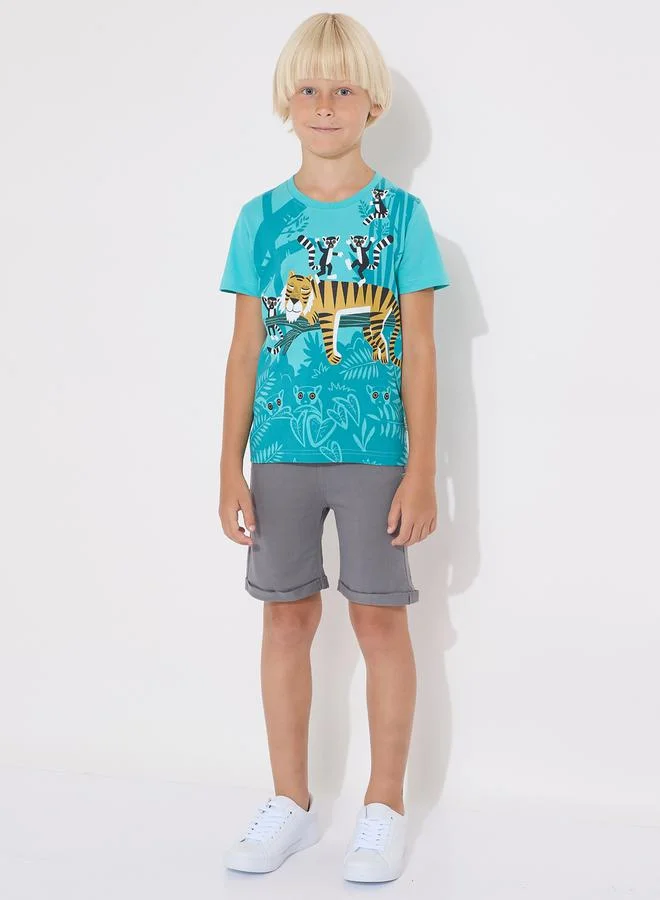 فكتور اند جين Wilde Jungle Graphic T-Shirt & Shorts Set by Styli