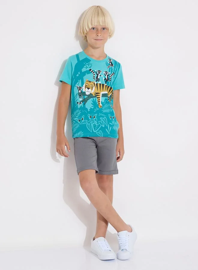 فكتور اند جين Wilde Jungle Graphic T-Shirt & Shorts Set by Styli