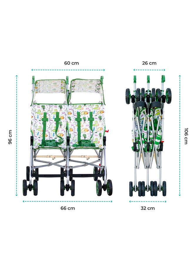 مون عربة أطفال خفيفة الوزن Jet Plus Twin Buggy للسفر، حتى 30 كجم، من عمر 6 أشهر فما فوق، باللون الأخضر - Image 3