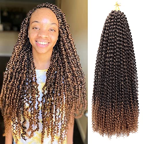 Dorsanee Ombre Brown Passion Twist Hair 24 Inch 7 Packs Water Wave Crochet Hair Long Bohemian Curly Braiding Hair for Butterfly Locs Faux Locs Boho Style Spring Twist Crochet Braids T30