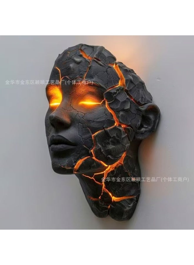 Lava Crack Face Resin Wall Lamp, Human Head Sculpture Wall Decor Light - Image 3