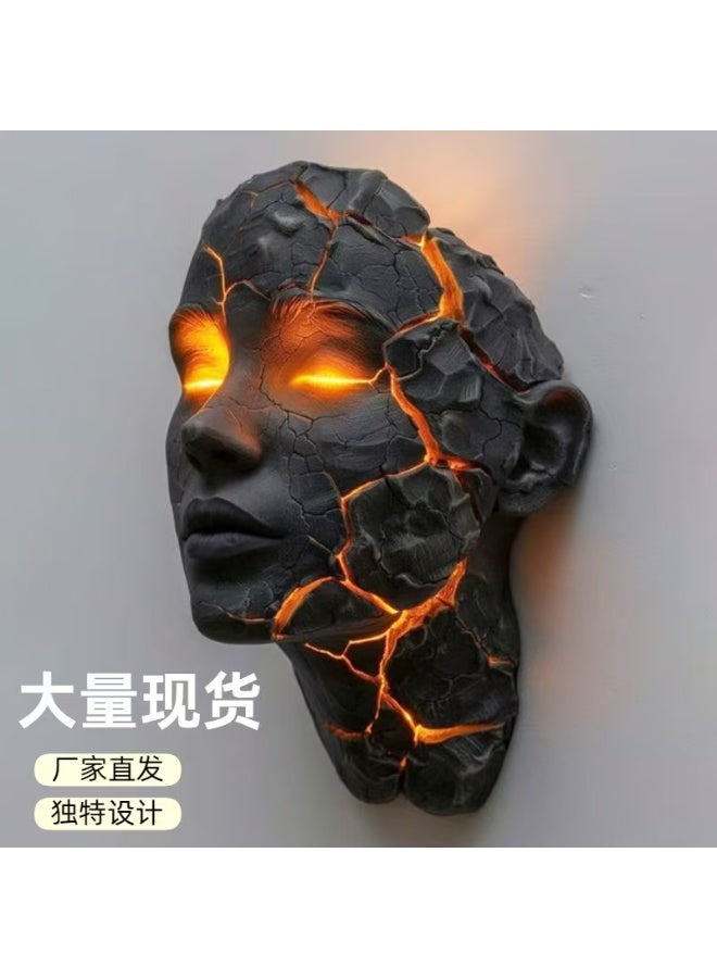 Lava Crack Face Resin Wall Lamp, Human Head Sculpture Wall Decor Light - Image 2