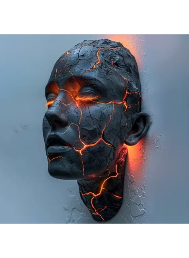 Lava Crack Face Resin Wall Lamp, Human Head Sculpture Wall Decor Light - Image 4