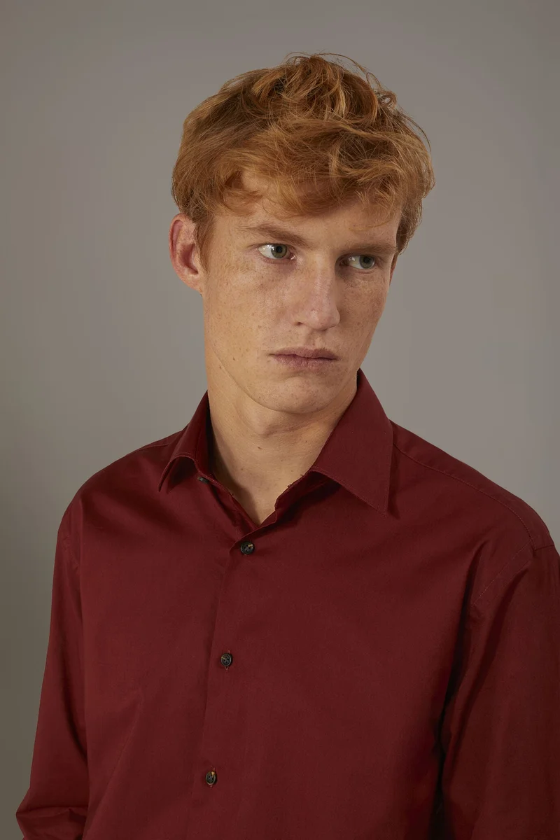 Doppelganger Casual shirt french collar comfort fit cotton mussola fabric - Bordeaux