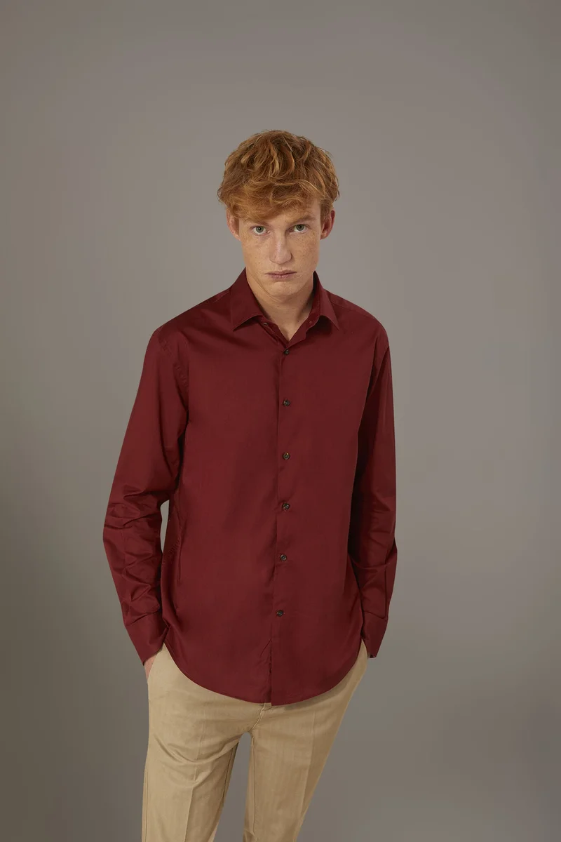 Doppelganger Casual shirt french collar comfort fit cotton mussola fabric - Bordeaux