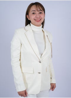 Women’s Double Front Pockets Business Blazer in Vanilla Ice