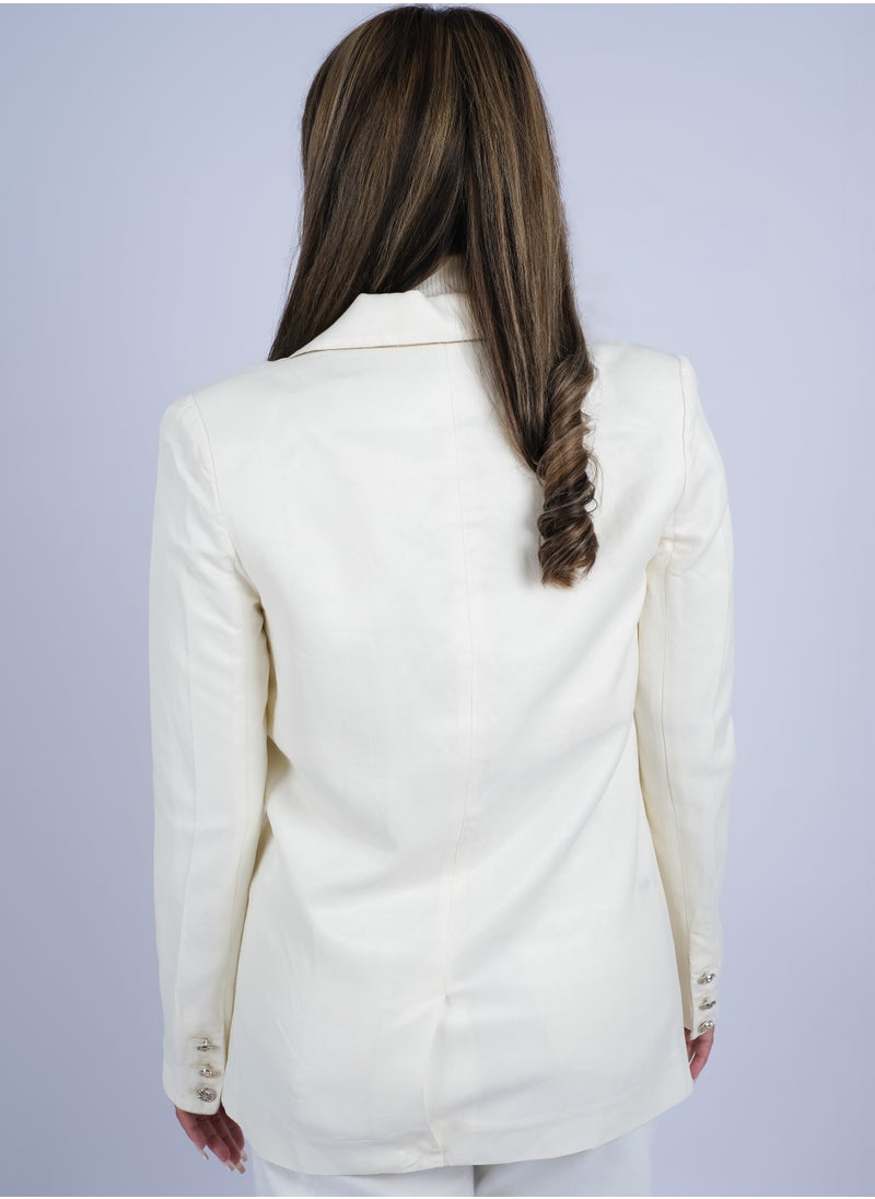 ONLY - Women’s Double Front Pockets Business Blazer in Vanilla Ice - Image 1