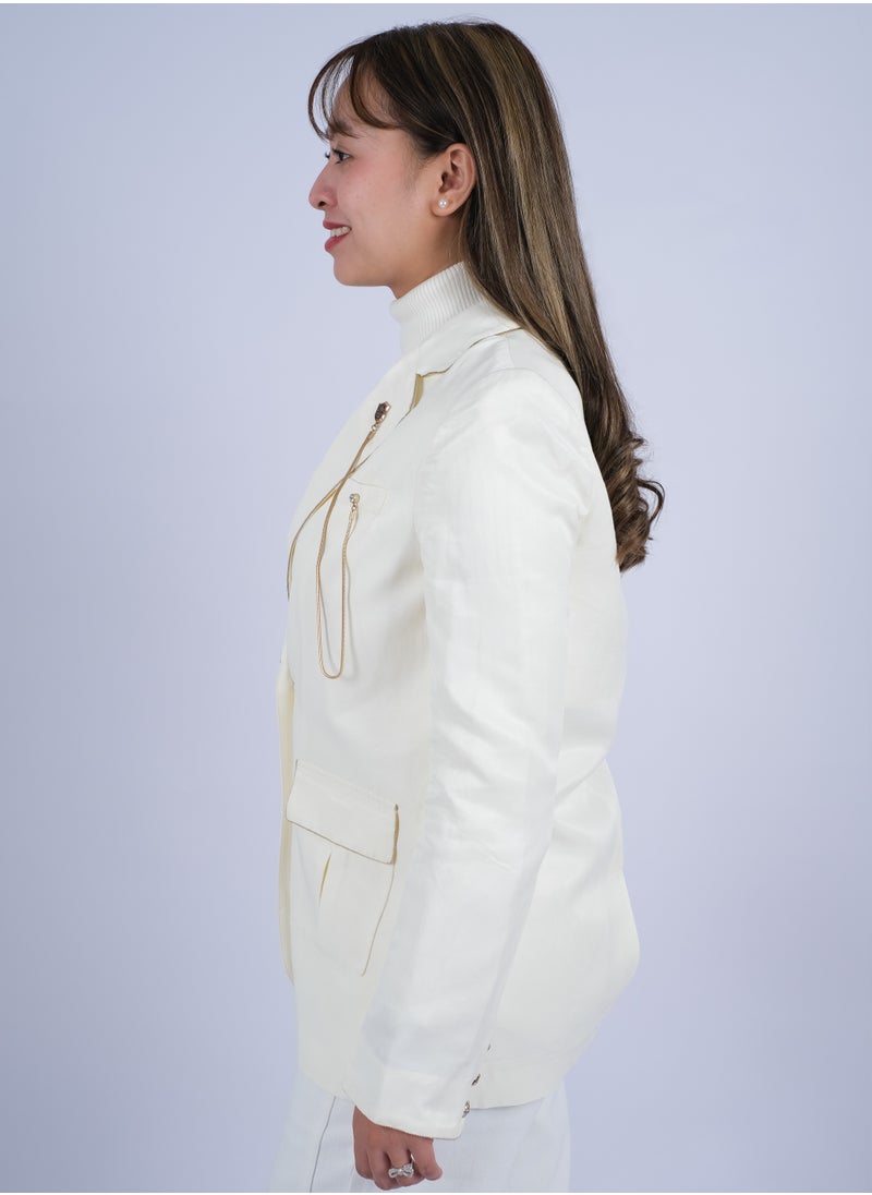 ONLY - Women’s Double Front Pockets Business Blazer in Vanilla Ice - Image 1