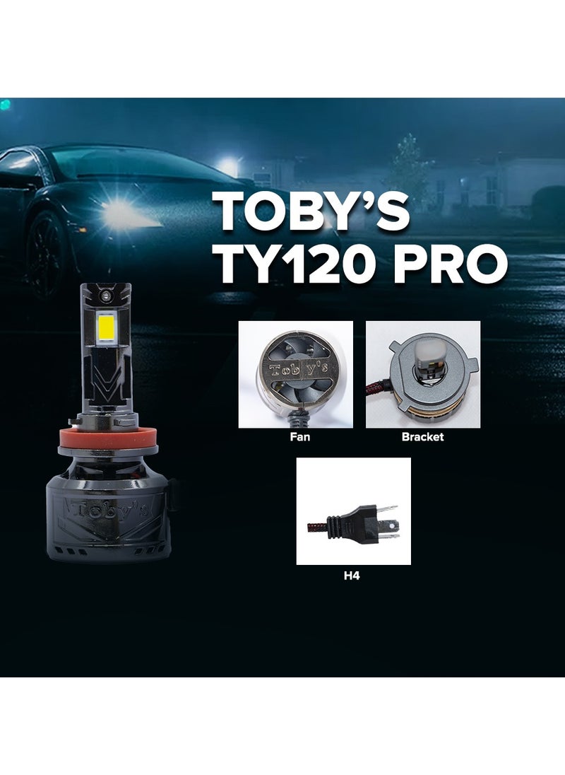 Toby's - Tobys TY120 Pro H4 2 Pieces 240W Original Tested LED Headlight Bulb Assembly 24000 Lumens 120W/Piece Xtreme Bright With Color Temperature 6500K - Image 1