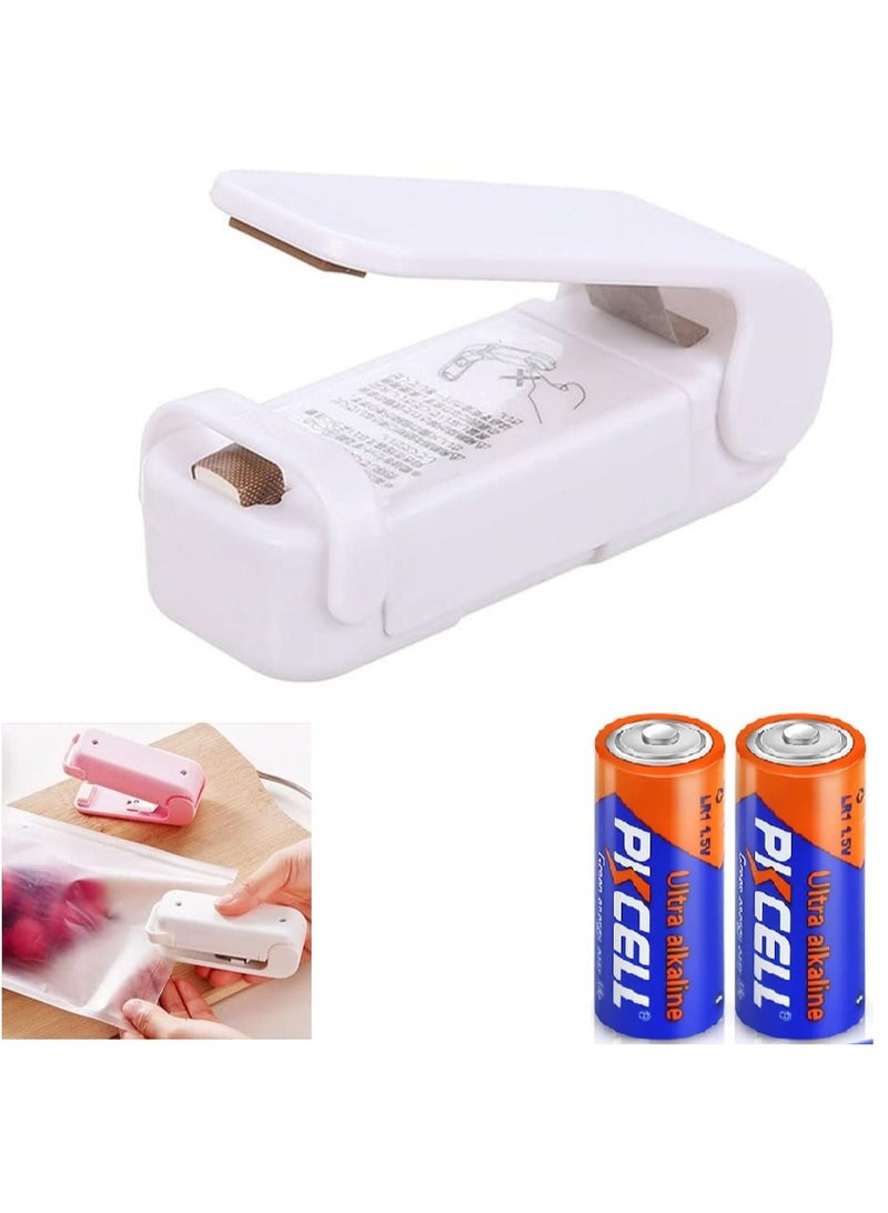 Rubik Mini Bag Sealer with 2 Batteries, 2 in 1 Portable Handheld Mini Heat Sealer, Handheld Bag Heat Vacuum Sealer, Bag Sealing Machine for Plastic Bags Foods Storage, Snack Fruits Cookies Fresh-White  - Image 1