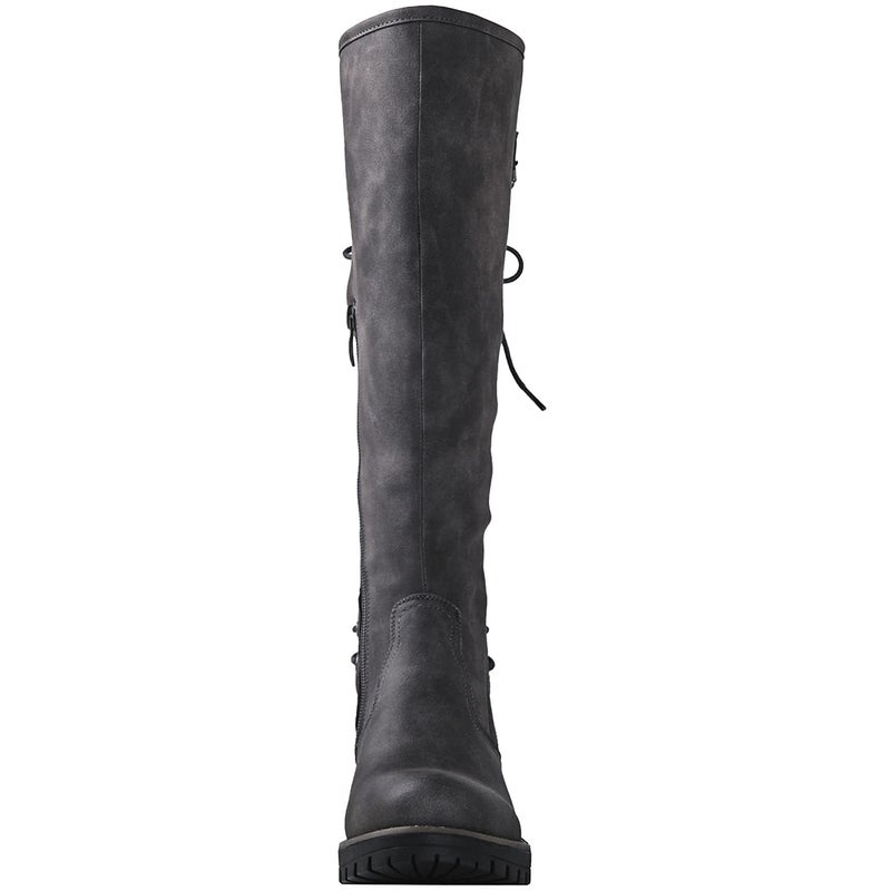 GLOBALWIN Women's Chunky Heel Grey Lace Up Back Knee High Fashion Boots 8.5M - Image 4