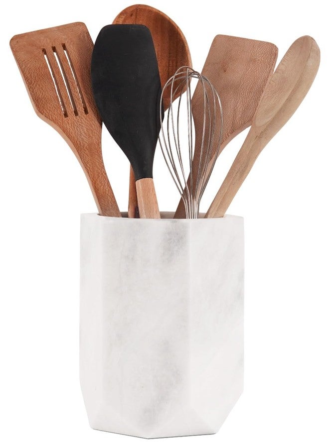 Radicaln Marble Utensil Holder 6.5'' Inches White Spoon Holder for Kitchen Counter, Ideal Kitchen Utensils Set Organizer For Farmhouse Kitchens Decor, Cooking Utensil & Spatula Set for Christmas Decor - Image 1