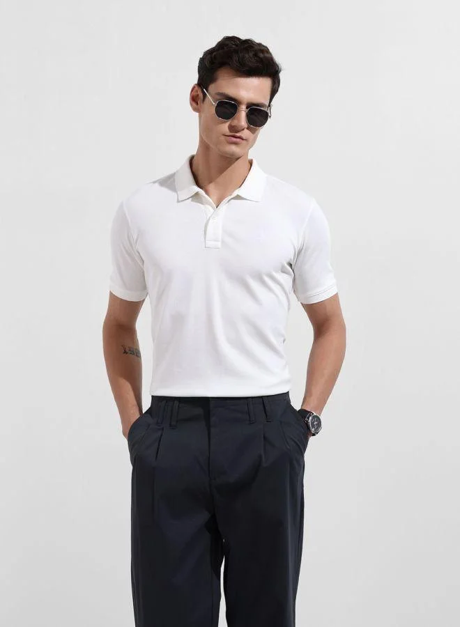 شركة المرآب الهندية Men Regular Fit Textured Polo Neck Half Sleeves T-Shirt