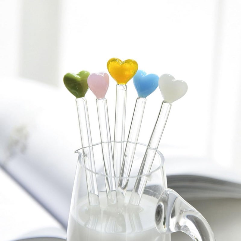 8pcs Heart-shaped Glass Swizzle Sticks Set, Multi-color Reusable Cocktail Stirring Rods for Bar, Tea, Juice, and Beverage Mixing at Home Or Party - Image 5
