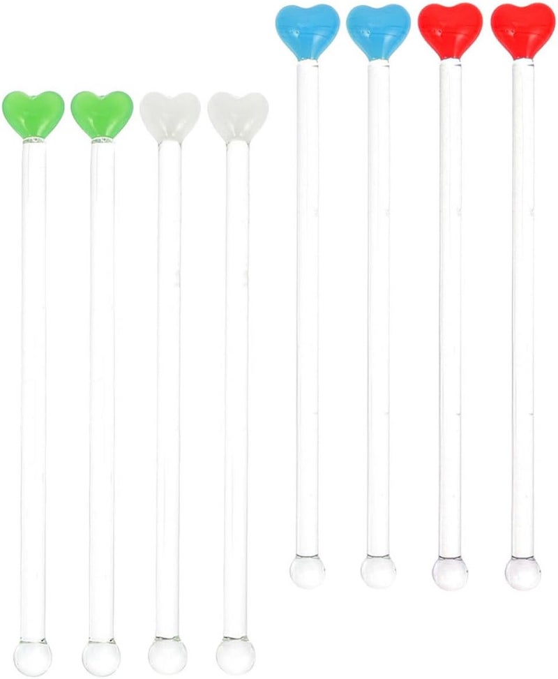 8pcs Heart-shaped Glass Swizzle Sticks Set, Multi-color Reusable Cocktail Stirring Rods for Bar, Tea, Juice, and Beverage Mixing at Home Or Party - Image 1