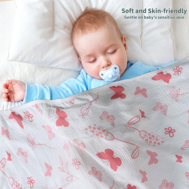 GUNTAIL Muslin Swaddle Blankets for Newborn, 2 Pack Breathable Soft Receiving Blanket, Large 41 x 41 inches Swaddle Wrap Burping Clothes, Essentials Infant Shower Items. (Gray & Pink Butterfly) - Image 3