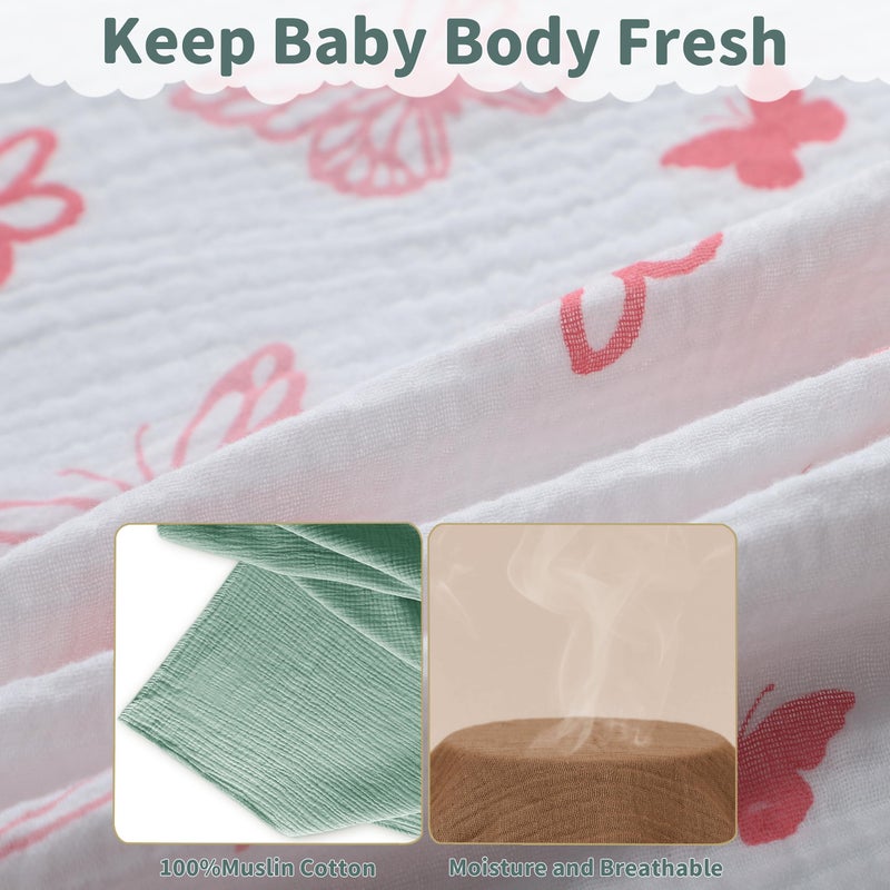 GUNTAIL Muslin Swaddle Blankets for Newborn, 2 Pack Breathable Soft Receiving Blanket, Large 41 x 41 inches Swaddle Wrap Burping Clothes, Essentials Infant Shower Items. (Gray & Pink Butterfly) - Image 5