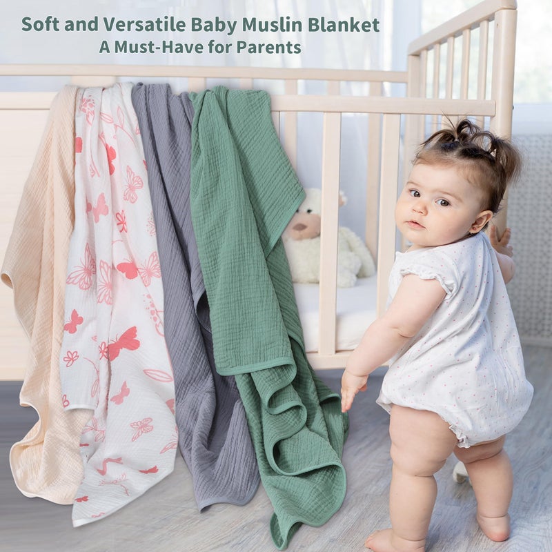 GUNTAIL Muslin Swaddle Blankets for Newborn, 2 Pack Breathable Soft Receiving Blanket, Large 41 x 41 inches Swaddle Wrap Burping Clothes, Essentials Infant Shower Items. (Gray & Pink Butterfly) - Image 2