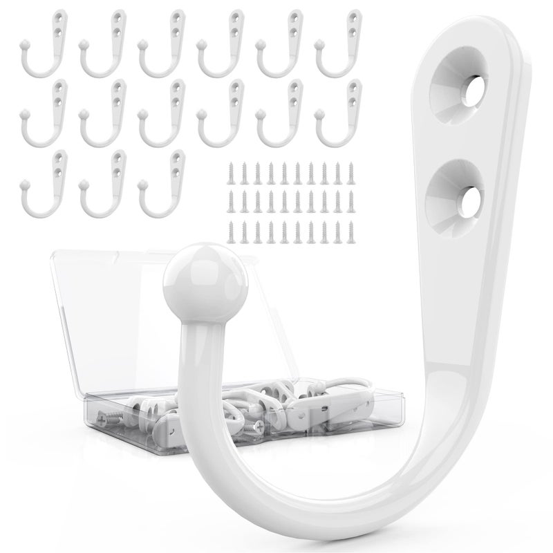 ZAYBOD 15Pack Coat Hooks with 30 Screws Heavy Duty Wall Mounted Hooks for Robe Backpack Keys Entryway Storage MultiUse Hanging Hardware White