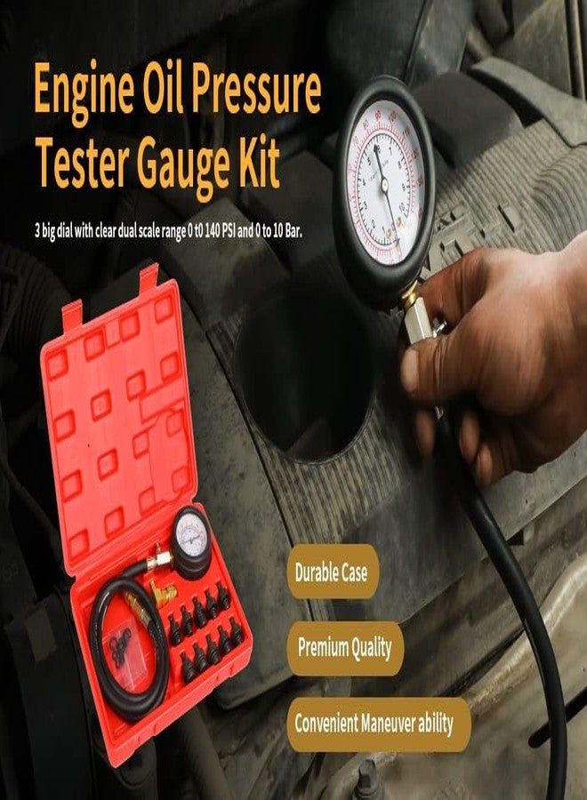 Gnhydxfe Oil Pressure Tester Tool, Oil Pressure Gauge kit, 0-140 PSI Pressure Test Diagnostic Tools, Engine Oil Pressure Tester Tool kit, for car Truck (red) - Image 5