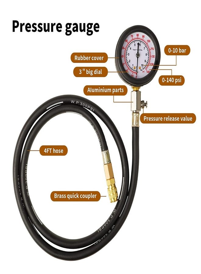 Gnhydxfe Oil Pressure Tester Tool, Oil Pressure Gauge kit, 0-140 PSI Pressure Test Diagnostic Tools, Engine Oil Pressure Tester Tool kit, for car Truck (red) - Image 2