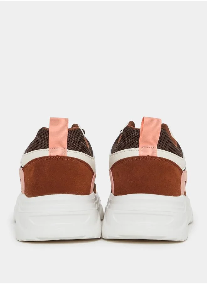 Styli Textured Lace-Up Chunky Sneakers with Pull Tab