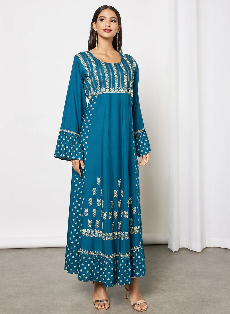 HANA & SARA Embroidered Jalabiya Dress  With Sheila