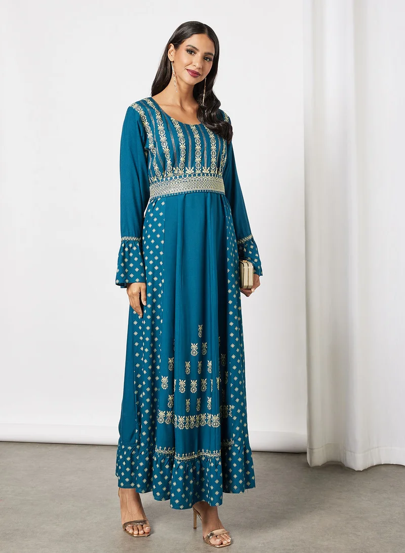 HANA & SARA Embroidered Jalabiya Dress  With Sheila