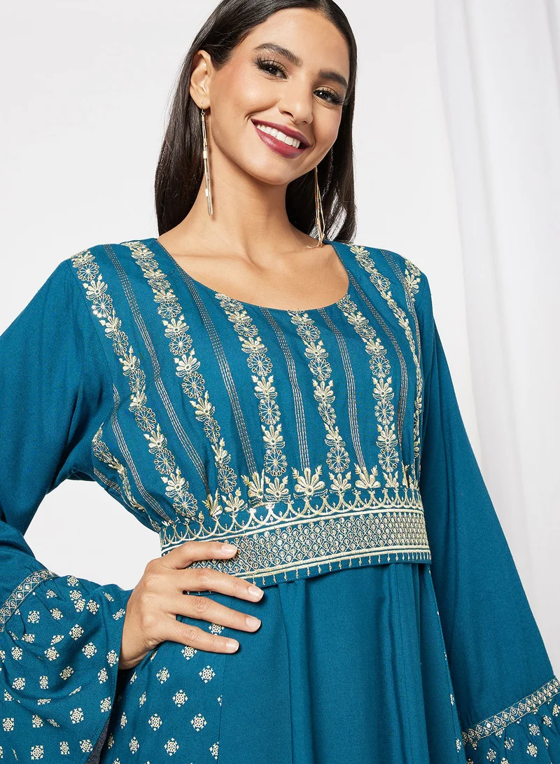 HANA & SARA Embroidered Jalabiya Dress  With Sheila