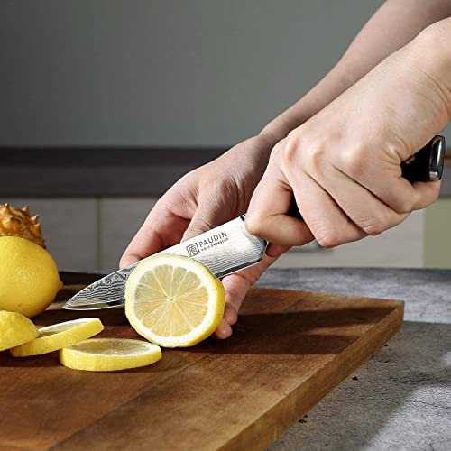 PAUDIN Utility Knife, Damascus Kitchen Knife, 67-Layer Forged Blade, Ultra Sharp Edge, Full Tang G10 Handle with Triple Rivets, 5'' Paring Knife for Cutting Fruit and Vegetables - Image 3