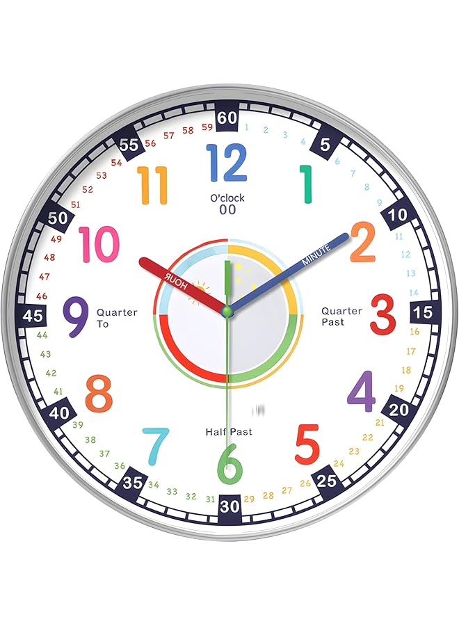 The Bros Silent Wall Clocks for Kids,10" Silent Round Battery Operated Silent Quartz Clock,4K HD Glass Wall Clock for Office,Home,Bathroom, Kitchen,Bedroom,School,Living Room (Style 3) - Image 1