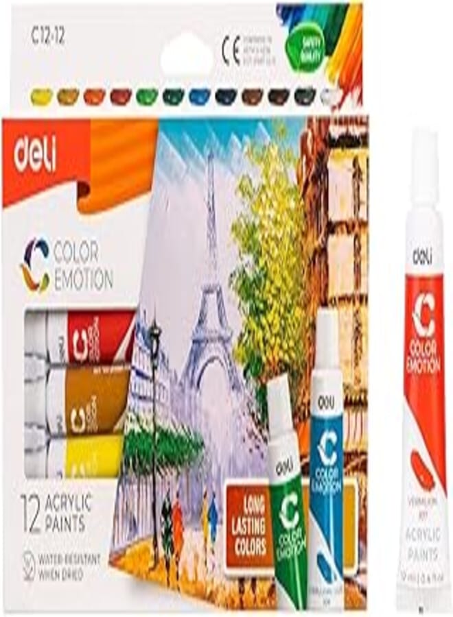 Deli EC12-12 Color Emotion Acrylic Paints 12-Pieces