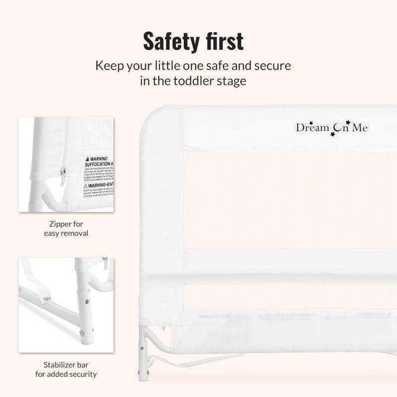 Dream On Me Lightweight Mesh Security Adjustable Bed Rail for Toddler, Breathable Mesh Fabric, Suitable for All Types Of Beds, Reinforced Anchor System Bed Guard Rail, White - Image 4