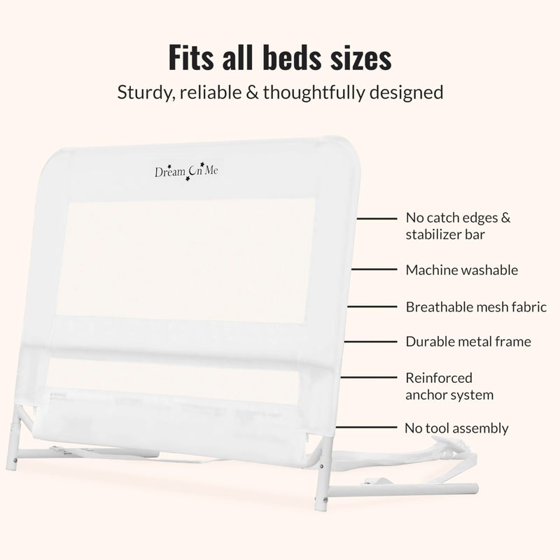Dream On Me Lightweight Mesh Security Adjustable Bed Rail for Toddler, Breathable Mesh Fabric, Suitable for All Types Of Beds, Reinforced Anchor System Bed Guard Rail, White - Image 5