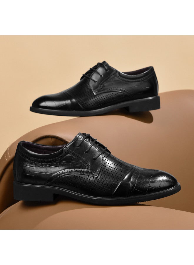 Septwolves Top Grain Leather】autumn 2025 Perforated Derby Shoes, Breathable And Comfortable Men's Dress Shoes For Business Commuting - Image 3