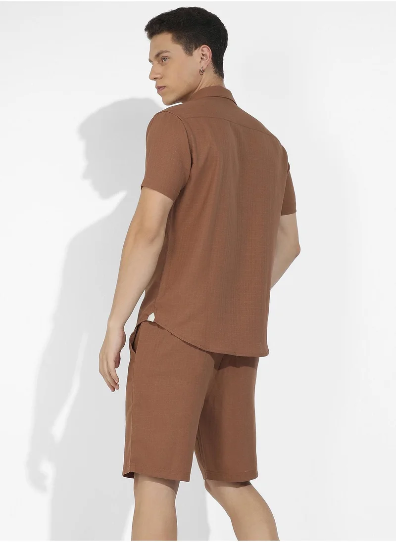 Campus Sutra Men's Brown Basic Textured Co-Ord Set