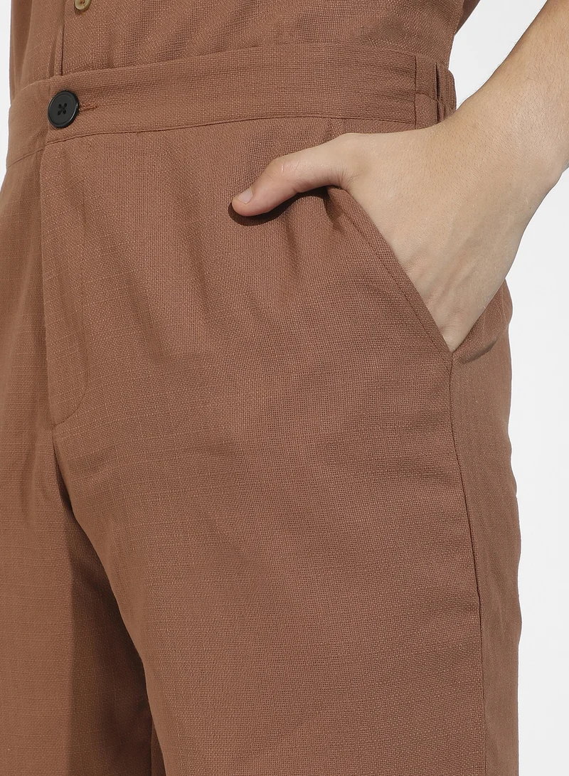 Campus Sutra Men's Brown Basic Textured Co-Ord Set