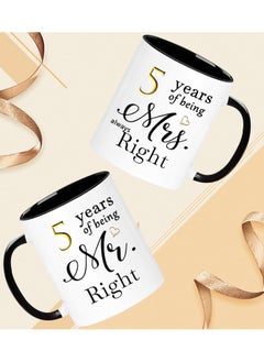 SHOP NEW ARRIVALS 5 Year Anniversary Coffee Mugs Set of 2, 5 Years of Being Mr Right/Mrs Always Right, 5th Wedding Anniversary Decorations Gifts Presents Cups for Couple Parents Grandparents  - Image 2