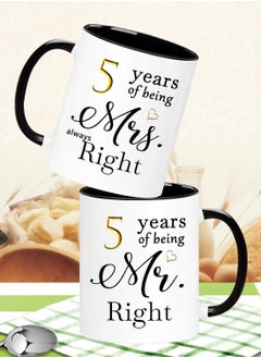 SHOP NEW ARRIVALS 5 Year Anniversary Coffee Mugs Set of 2, 5 Years of Being Mr Right/Mrs Always Right, 5th Wedding Anniversary Decorations Gifts Presents Cups for Couple Parents Grandparents  - Image 3