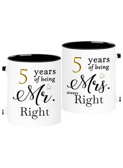 SHOP NEW ARRIVALS 5 Year Anniversary Coffee Mugs Set of 2, 5 Years of Being Mr Right/Mrs Always Right, 5th Wedding Anniversary Decorations Gifts Presents Cups for Couple Parents Grandparents  - Image 1
