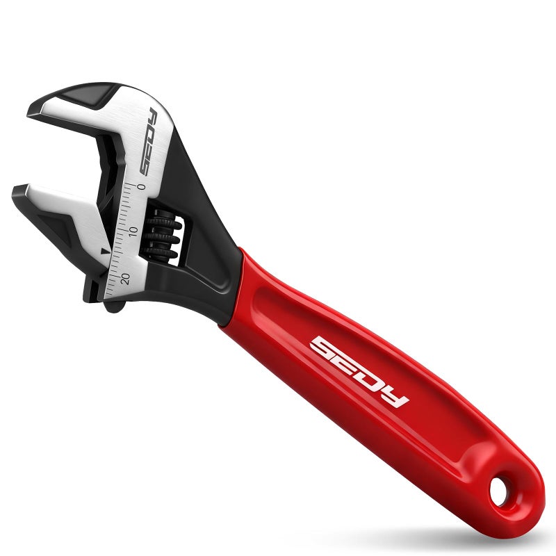 SEDY 6" Adjustable Wrench Pipe Spanner: Wide Jaw Black Oxide Wrench With Cushion Grip, Laser Marked Metric & SAE Scales, CR-V Steel, for Professionals - Image 1
