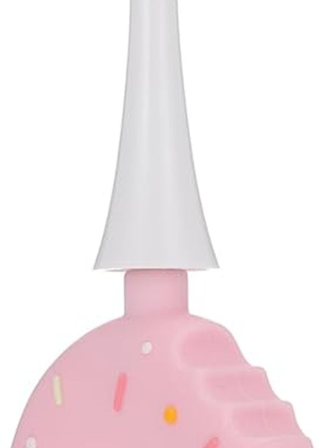 فرشاة أسنان برأس سيليكون وردي على شكل دونات بشعيرات ناعمة لعادة العناية بالفم للأطفال - Image 1