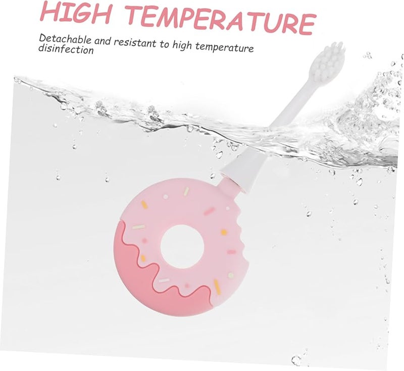 فرشاة أسنان برأس سيليكون وردي على شكل دونات بشعيرات ناعمة لعادة العناية بالفم للأطفال - Image 3